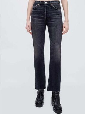 Re/Done Vintage 70's Stove Pipe Straight Leg Jeans in Onyx Fade